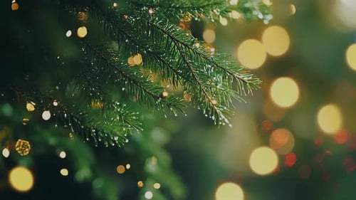 A Sparkling Christmas Tree Branch Adorned with Magical Twinkling Lights and Ornaments