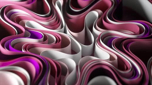 Pink and White Ribbons Smoothly Morph and Transform Creating a Mesmerizing Abstract Visual 3d