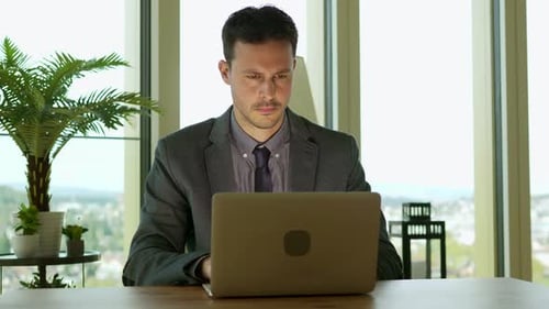 Businessman Working on Computer Desk Office Work Space
