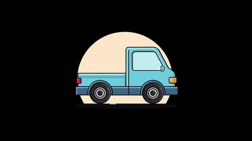 Animated Flat Design Pickup Truck Driving Seamless Loop