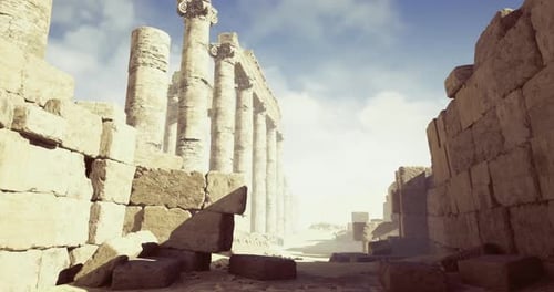 Majestic Columns Rise Amid Ancient Ruins Under a Bright Sky