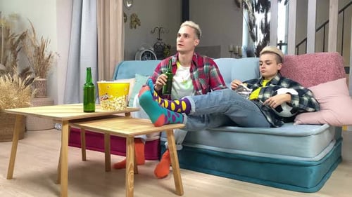 Friends Relaxing at Home Watching Sports on TV