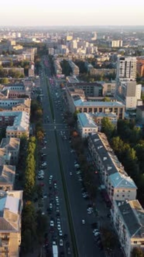 Fly Over Kharkiv Streets Near Freedom Square