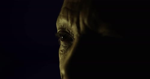 Close Up of an Expressive Eye Illuminated in Low Light with Subtle Shadows