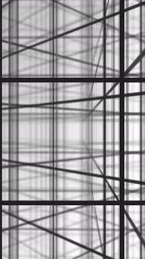 Monochrome Photo of a Building with Grid Pattern and Symmetrical Lines