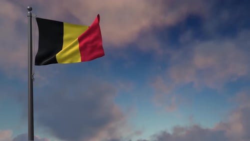 Realistic Belgium Flag Waving Loop with Clouds