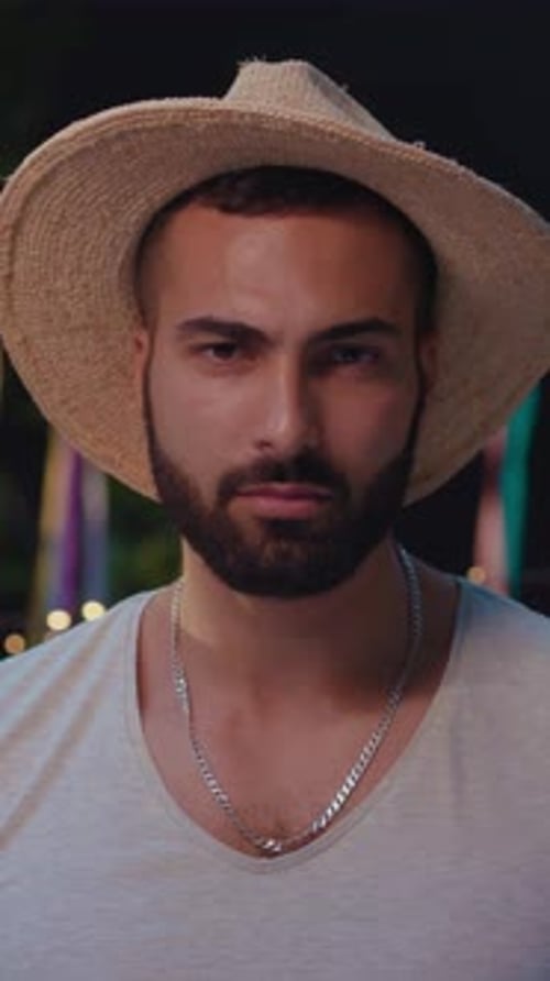 Smiling Man Wearing Straw Hat Close Up