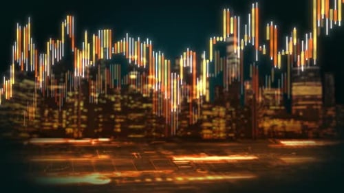 Futuristic Financial Data Candlestick Chart Over Night City