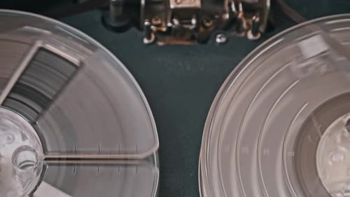 Overhead View of Operating ReeltoReel Tape Recorder