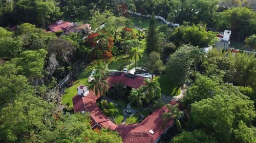 Big house with gardem aerial shot