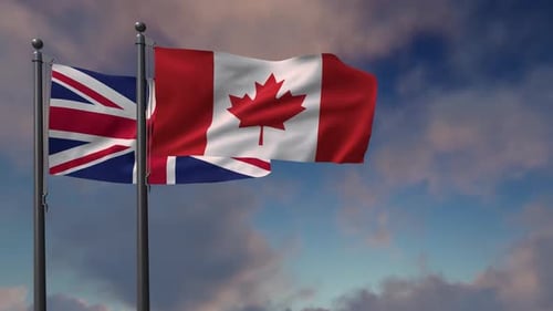Canada and UK Flags Waving with Realistic Wind Motion