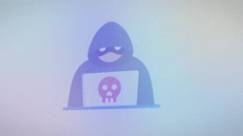 Flat Design Hacker Character with Laptop Animation