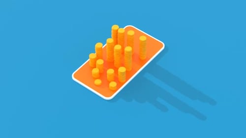 Animated 3D Bar Graph on Smartphone Screen for Business Finance