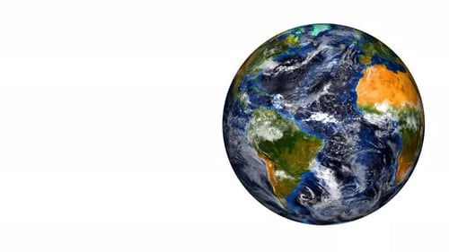 Realistic Planet Earth Globe Rotation on White Background