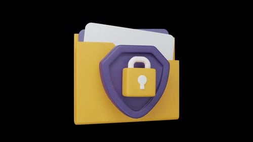 Stockage de fichiers sécurisé, icône 3D d'un concept de cybersécurité (boucle alpha)