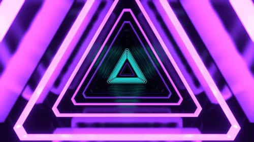 Purple And Turquoise Neon Pulsating Triangular Cyber Tunnel Background Vj Loop In 4K