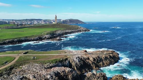 Drone View of Torre de Hercules and Surroundings in A Coruna