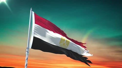 Realistic Egypt National Flag Waving Animation with Lens Flare
