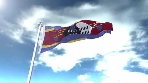 Eswatini Flag Waving in Realistic Cloudy Sky