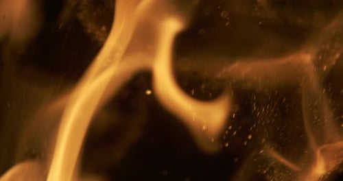 Closeup of fire. Filmed in superslow motion 800fps. The footage was taken of a bonfire. Shows