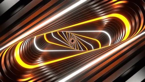 Orange And White Neon Movement In Spiral Ellipse Tunnel Background Vj Loop In 4K