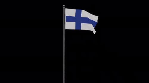 Realistic 3D Flag of Finland Waving on a Flagpole