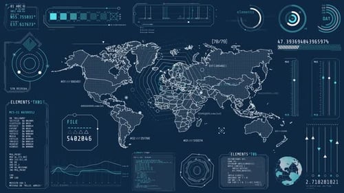 Animation of a Hightech Interface with a World Map