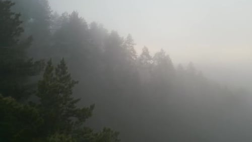 Aerial Drone Shot of Sunset in the Mountains Rays of Sun Break Through the Fog