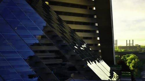 Elegante estructura de vidrio que muestra una estética urbana sostenible