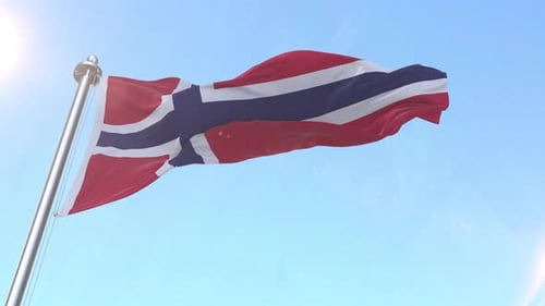 Realistic 3D Norwegian Flag Waving in Blue Sky