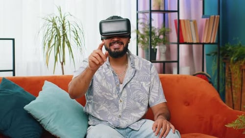 Young Adult Interacting with Virtual Reality Headset