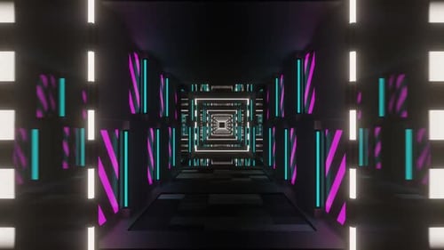 Blendendes Neonlicht-Spiegeltunnelhintergrund VJ Loop in HD in Cyan und Rosa und Weiß