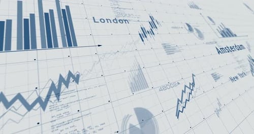 Stock exchange in the world charts and graphs 3d diagram on paper