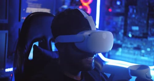 Man Immersed in Virtual Reality with VR Headset