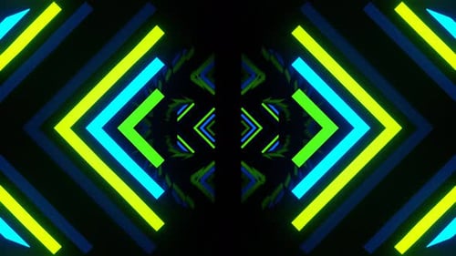 Blue And Green Neon Light Elements Mirror Tunnel Background Vj Loop In 4K