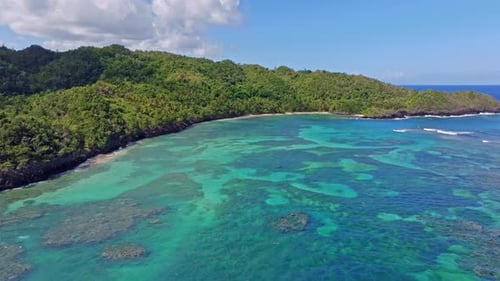 Drone shot of Playa Ermitaño coastline In Samana, Dominican Republic