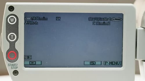 Old Vintage Video Camera Closeup Popular Retro Camcorder Shooting Non Disk on Videocamera Monitor