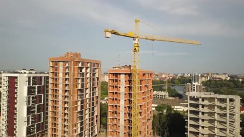 Aerial View of Tall Residential Apartment Buildings Under Construction