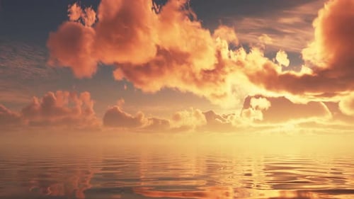 Golden Hour Clouds Reflecting on Calm Ocean Water Animation Loop