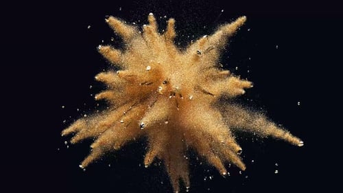 Goldene Konfetti-Explosion, Glitter, flackernder heller Animationsfilm, schwarzer Hintergrund