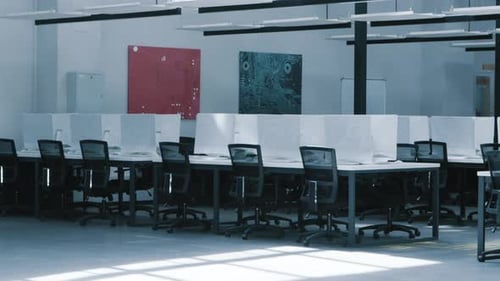 Empty Modern Tech Office With Cubicles and Desks