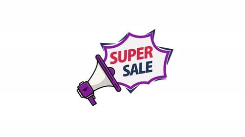 Animated Megaphone and Super Sale Promotion Text Pop-Up
