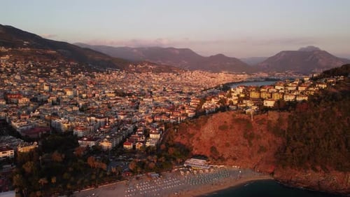 Awesome aerial view of Alanya in Turkey an sunset