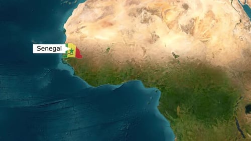 World Map Zoom to Senegal Country Flag Reveal