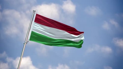 Looping Waving Hungarian Flag Against Blue Sky