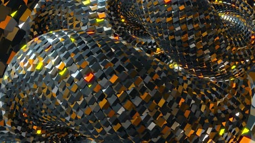 Abstract 3D Geometric Pattern Animation with Black Gray and Orange Cubes