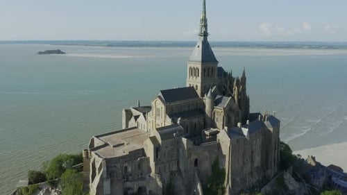 Scenic View Of Mont-Saint-Michel Abbey In The Island Of Mont-Saint-Michel In Normandy, France. aeria