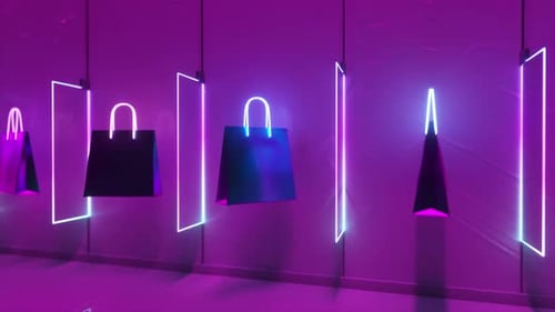 Glowing Neon Shopping Bags E-commerce Animation