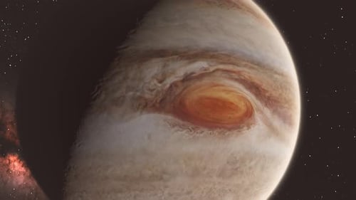 Jupiter Planet and Stars in Deep Space Zoom