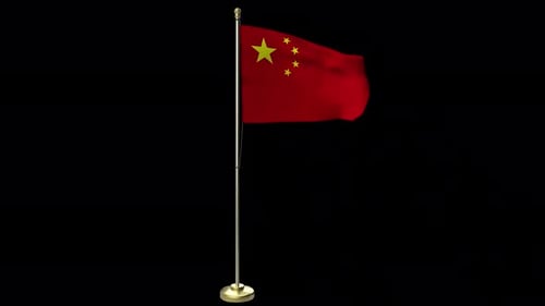 Realistic Waving Chinese Flag on Golden Pole
